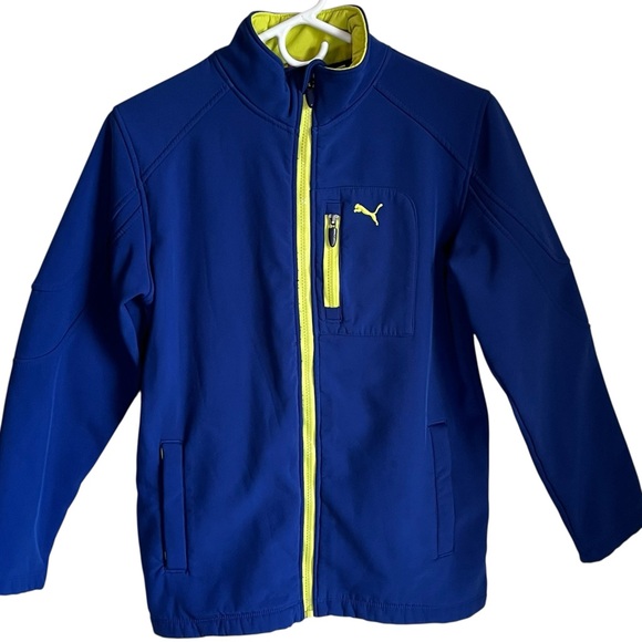 Puma Kids Blue Yellow Full Zip Jacket Boys Size Large Flaws - Picture 1 of 9